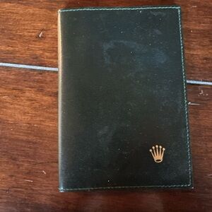 ROLEX FOREST GREEN LEATHER CARD PAPERWORK HOLDER PASSPORT WALLET 4.5” x 6.5”.